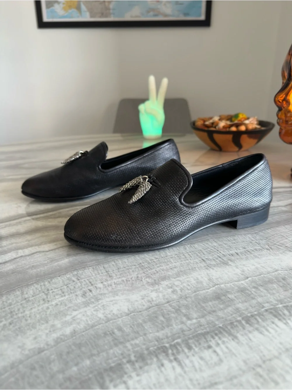 Giuseppe Zanotti Black Basketweave Leather Venetian Loafers